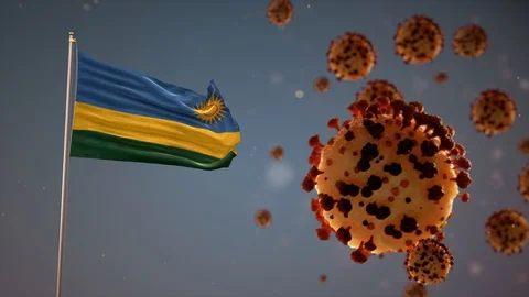 Rwanda Flag With Corona Virus Attack 4K Include Alpha Stock-Footage 127795694