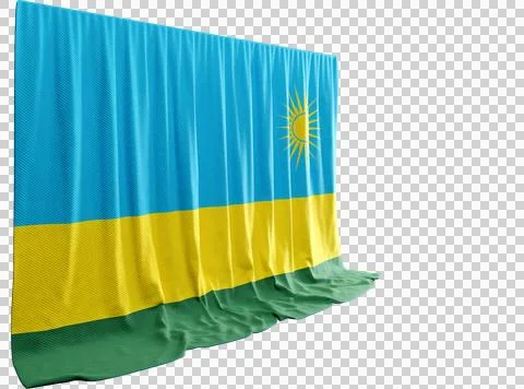 Rwanda Flag Curtain in 3D Rendering called Flag of Rwanda Stock Illustration