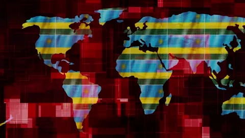 Rwanda flag earth map glowing technology motion news background Stock Footage 264627049