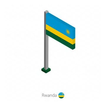 Rwanda Flag on Flagpole in Isometric dimension. Stock Illustration