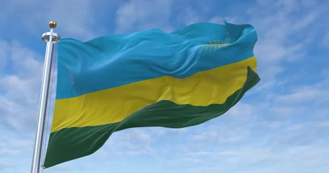Rwanda flag with flagpole waving in rolling clouds looping, 4K Perfect Loop 库存影片 279313974