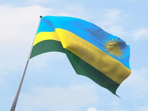 Rwanda flag flying on clear sky. 스톡 일러스트