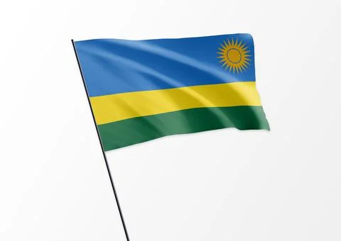 Rwanda flag flying high in the isolated background Rwanda independence day.  Illustrazione stock
