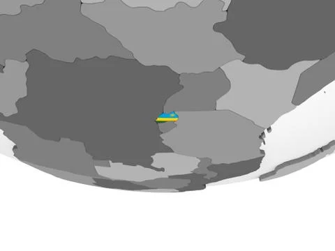 Rwanda with flag on globe Stock Illustration