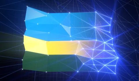 Rwanda - Flag with Glowing Cyberspace Grid Stock Illustration