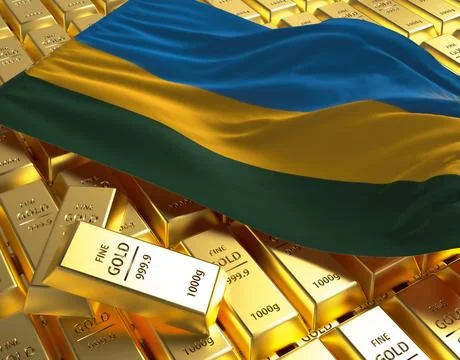 Rwanda flag on golden bars 3d concept illustration Stock Illustration