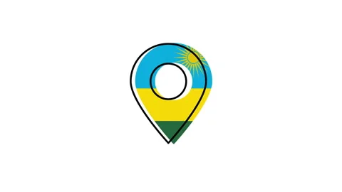 Rwanda flag inside location pin icon animation on white background Stock Footage 318161850