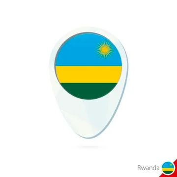 Rwanda flag location map pin icon on white background. Stock Illustration