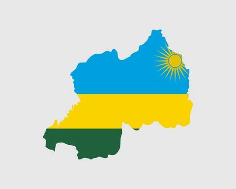 Rwanda Flag Map. Map of the Republic of Rwanda with the Rwandan country banner Stock Illustration