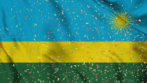 Rwanda flag seamless animation with paper confetti Video stock 223341304