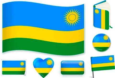 Rwanda flag in seven shapes. Editable with separate layers. 스톡 일러스트