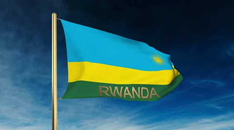 Rwanda flag slider style with title. Waving in the wind with cloud background Stock Footage 48911164