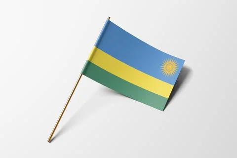 Rwanda flag of small paper, isolated on white background Stock Photos