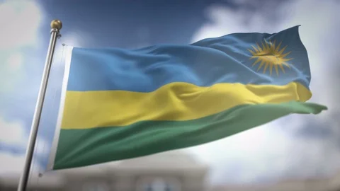 Rwanda Flag Waving Slow Motion 3D Rendering Blue Sky Background - Seamless .. Stock Footage 75481036