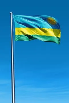 Rwanda flag waving on the wind Illustrazione stock