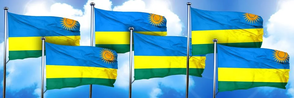 Rwanda flags, 3D rendering, on a cloud background Illustrazione stock