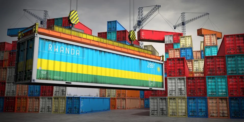 Rwanda - freight container in cargo terminal - 3D illustration Stock Illustration