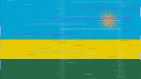 Rwanda Glitch Flag Vector - RGB Split Digital Video Frame Design 스톡 일러스트