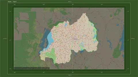 Rwanda highlighted - composition. Topo German Stock Illustration