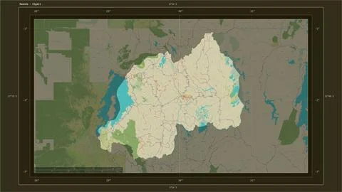 Rwanda highlighted - composition. Topo Humanitarian Stock Illustration