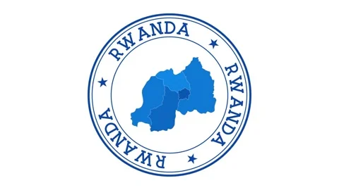 Rwanda intro. Badge with the circular name and map of country. Rwanda round l... Stock Footage 231099429