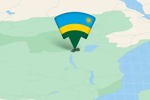 Rwanda Location Highlighted on African Map with Flag Icon. Illustration