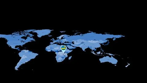 Rwanda location tracking on earth map Stock Illustration