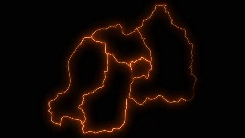 Rwanda map with all states or provinces glowing neon outline. Stock Footage 228609814