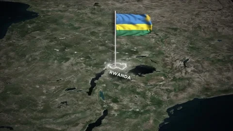 Rwanda Map Animation, Waving Rwanda National Flag, Glowing Border on World Map 库存影片 334236206
