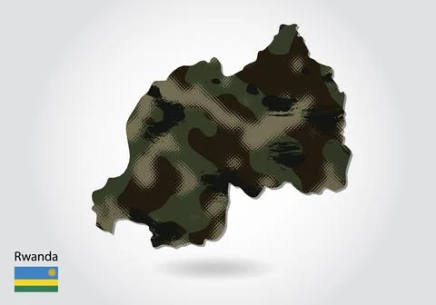 Rwanda map with camouflage pattern, Forest - green texture in map. Military c 스톡 일러스트