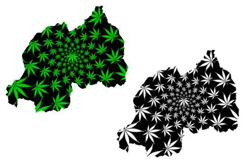 Rwanda - map is designed cannabis leaf 스톡 일러스트