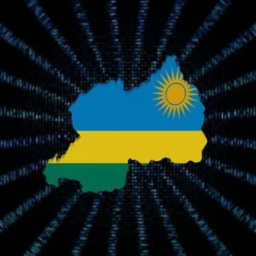 Rwanda map flag on blue hex code burst illustration Stock Illustration