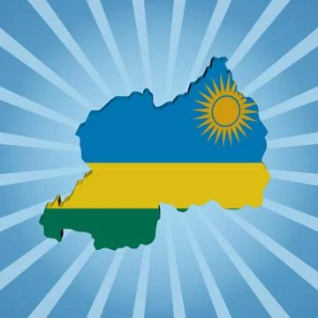 Rwanda map flag on blue sunburst illustration Stock Illustration