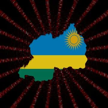 Rwanda map flag on red hex code burst illustration 库存插图