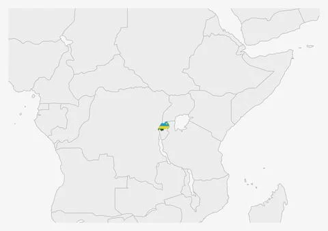 Rwanda map highlighted in Rwanda flag colors Stock Illustration