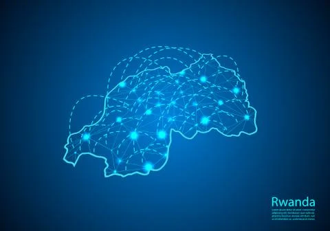 Rwanda map with nodes linked by lines. concept of global communication and bu Stock Illustration
