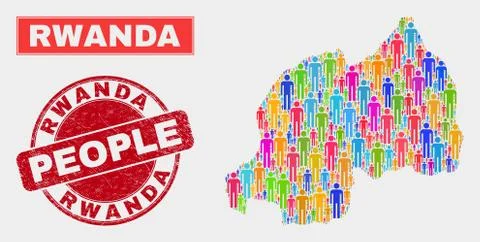 Rwanda Map Population People and Dirty Seal 스톡 일러스트