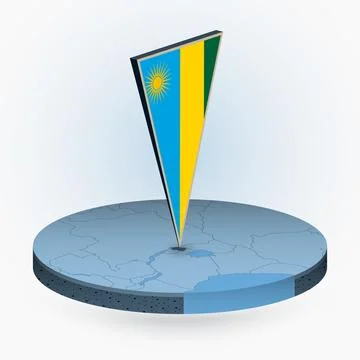 Rwanda map in round isometric style with triangular 3D flag of Rwanda Stock Illustration