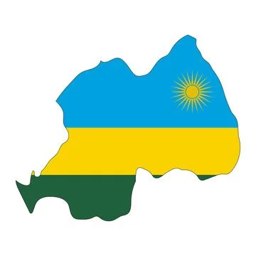 Rwanda map silhouette with flag isolated on white background Illustrazione stock