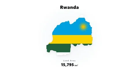 Rwanda map silhouette in national flag colors with sun emblem and country Stock Footage 345645318