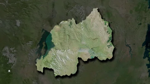 Rwanda map - solid. Shadow. Satellite. Labels Stock Footage 322886253