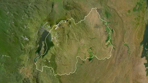 Rwanda map - zoom. Border. Satellite. | Stock Video | Pond5