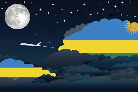 Rwanda Night Clouds Airplane Vector Illustration Stock Illustration