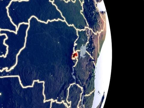 Rwanda on night Earth Stock Illustration