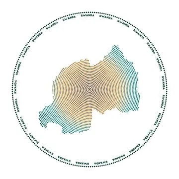 Rwanda round logo. Digital style shape of Rwanda in dotted circle with coun.. イラスト素材