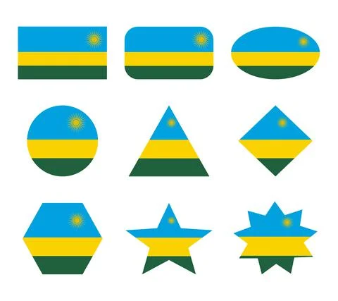 Rwanda set of flags with geometric shapes Stock Illustration