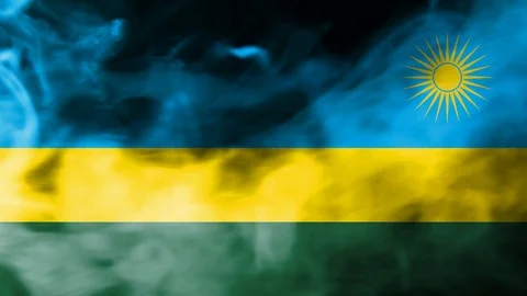 Rwanda smoke waving flag Stock Footage 98352981