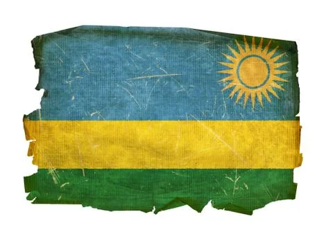 Rwandan flag old, isolated on white background Stock Photos