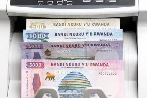 Rwandan Franc in the counting machine Stock Photos
