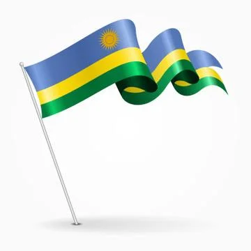 Rwandan pin wavy flag. Vector illustration Stock Illustration